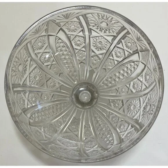 Vintage Etched Crystal Pedestal Compote Bowl Dish Candy Fruit Nuts Collectible - Picture 6 of 7